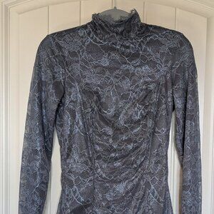 SKIMS Sheer Lace Turtleneck Mini Dress – Slate Blue, Small